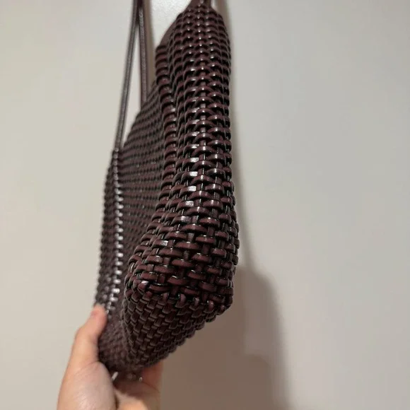 Nine West Vintage Chocolate Brown Basket Woven Shoulder Handbag Bag Zip Top - Picture 6 of 14